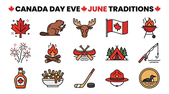 Canada Day Eve June Traditions Icons