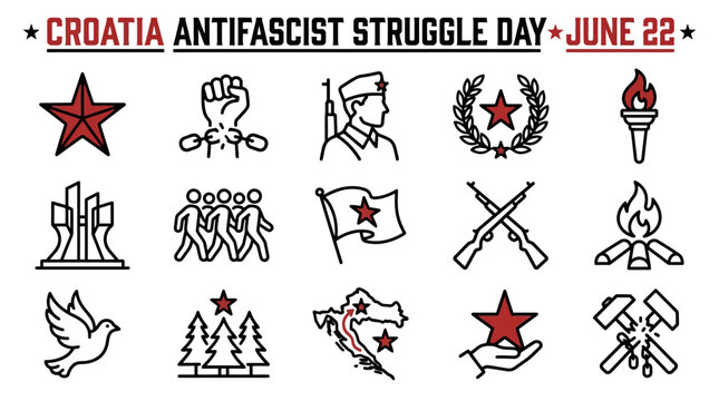 Croatia Antifascist Struggle Day June 22 Icons