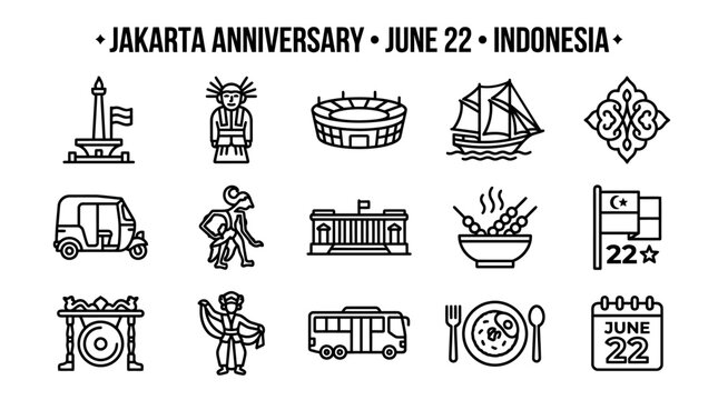 Jakarta Anniversary Icons: Culture, Landmarks, Transport, Food, Indonesia