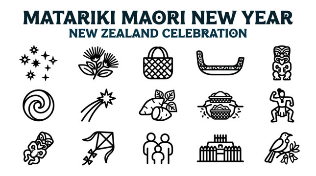 Matariki Maori New Year Celebration Icons New Zealand