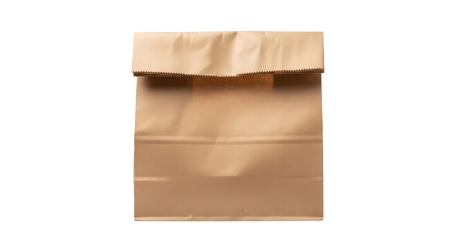 Brown paper lunch bag folded at the top isolated on transparent background