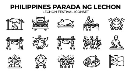 Obraz premium Philippines Lechon Festival Icons Set