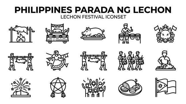 Philippines Lechon Festival Icons Set