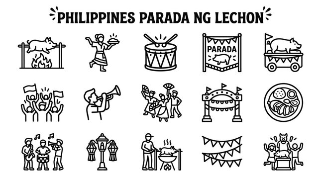 Philippines Lechon Festival Icons - Roasted Pig Parade Celebration