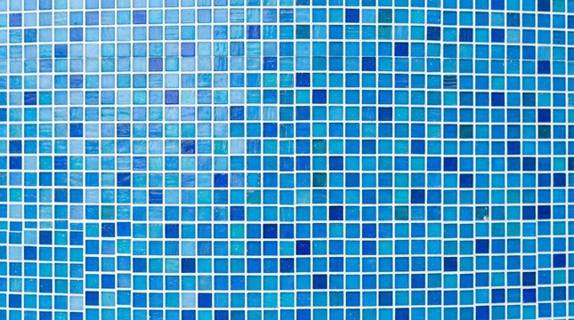 Abstract background featuring a vibrant mosaic of small square blue tiles in various shades of cyan and navy creating a geometric pattern with a clean professional texture