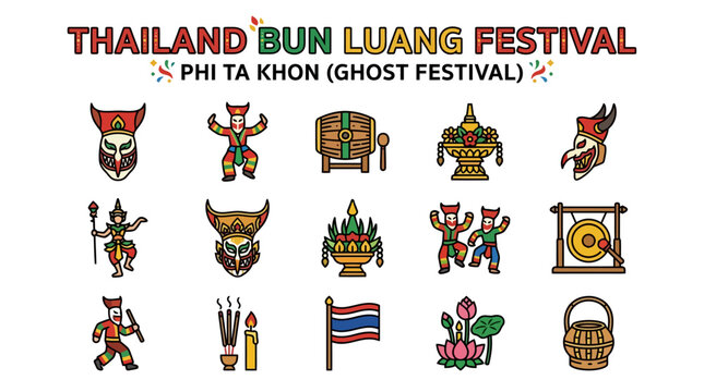 Thailand Bun Luang Festival Phi Ta Khon Ghost Festival Icons