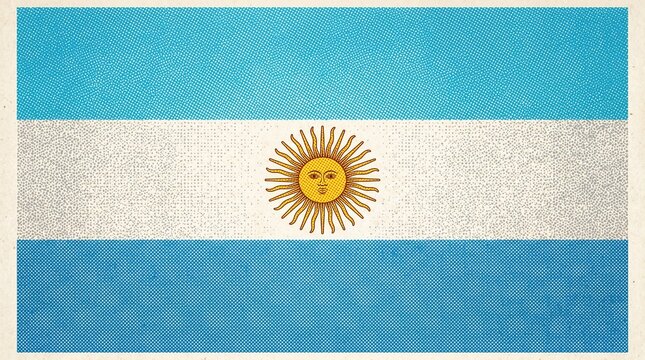 Vintage halftone style flag of argentina with textured paper effect