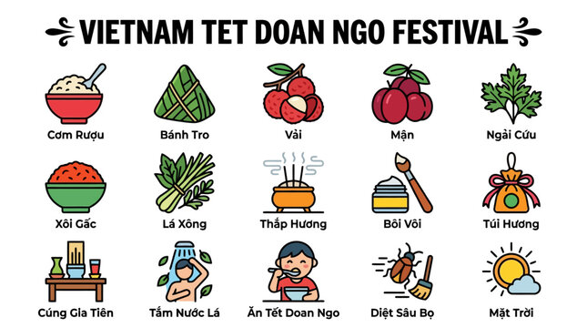 Vietnam Tet Doan Ngo Festival Icons