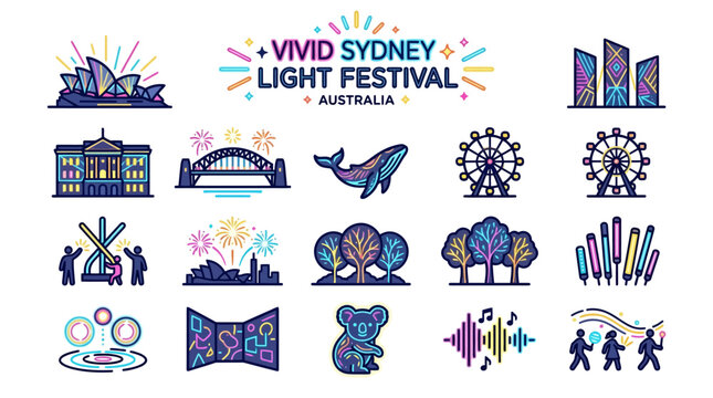 Vivid Sydney Light Festival Icons - Australia
