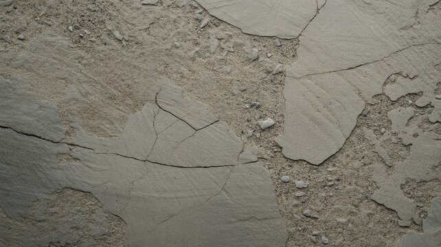 Abstract cracked concrete and sand texture with small pebbles, weathered surface background, detailed macro