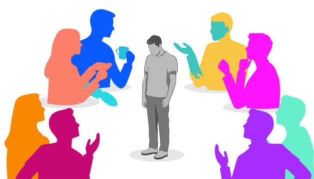 Person Feeling Excluded from Group of Colorful People