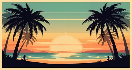 Retro summer vibes banner. Abstract silhouette palm and beach background  © Konstantin