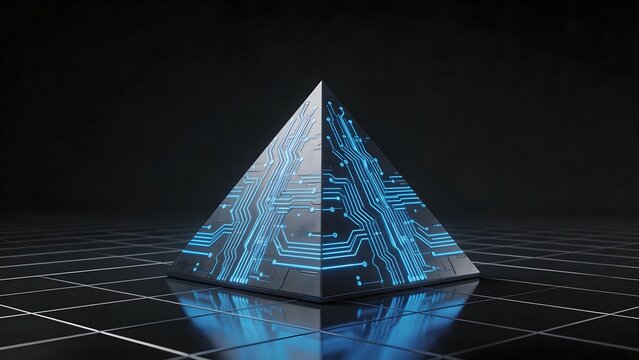 Pyramid with glowing circuit design