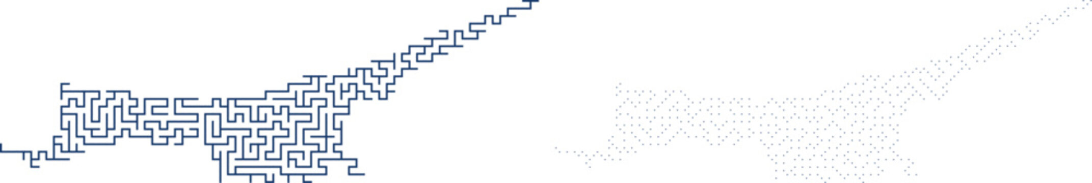 Namibia map maze art vector with blue labyrinth lines and transparent background for geographic puzzle designs.