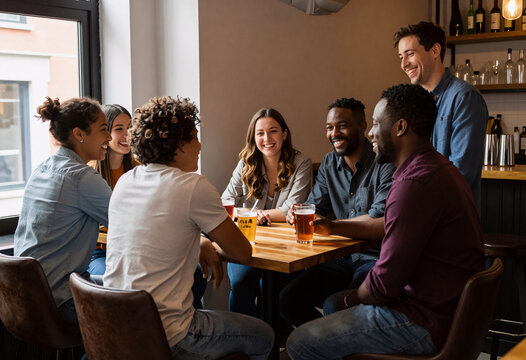 Casual Team Meeting at Local Bar After Work