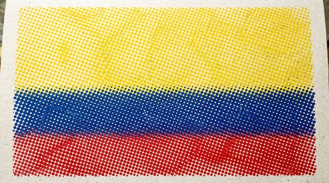Halftone print of the colombian flag on textured paper