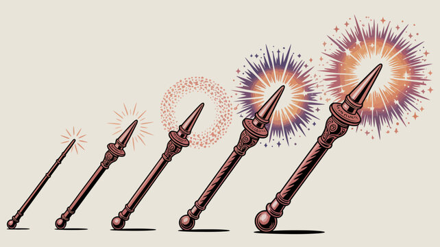 stylized illustration of magic wands with sparkling light effects