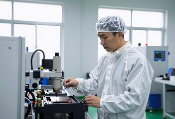 Naklejka premium EUV Chip Fabrication Engineer in Cleanroom