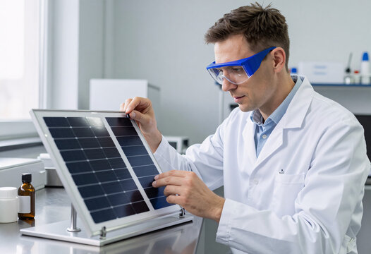 Engineer inspecting perovskite solar paint layer
