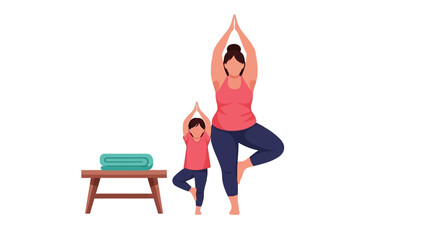 Obraz premium Mother and child practicing yoga together indoors.