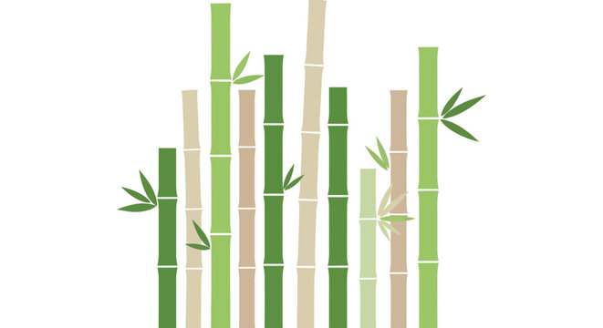 Minimalist vector illustration of bamboo stalks with green leaves
