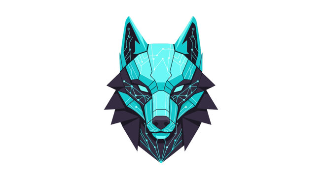 Geometric Wolf Head Illustration with Vibrant Blue Tones.