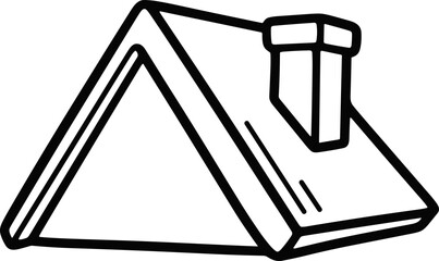 Simple illustration of a house roof and chimney, line art, architectural element © kumara