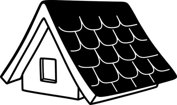Simple Black and White Illustration of a House Roof with Shingles and Window