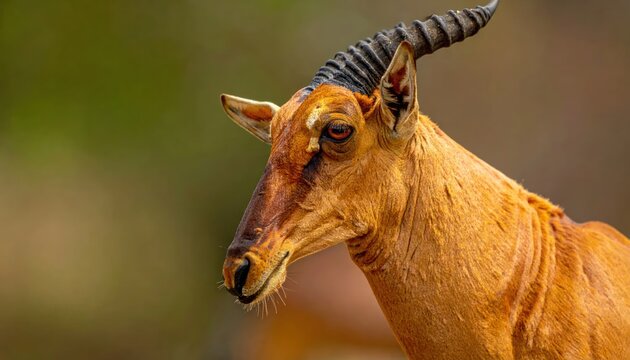 Close-up Portrait of a Majestic Hartebeest Antelope in its Natural Habitat.