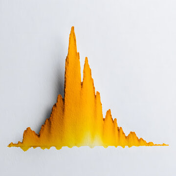 Golden peak chromatogram orange gradient abstract mountain silhouette watercolor texture, analytical instrument result, laboratory concept, scientific artful visualization