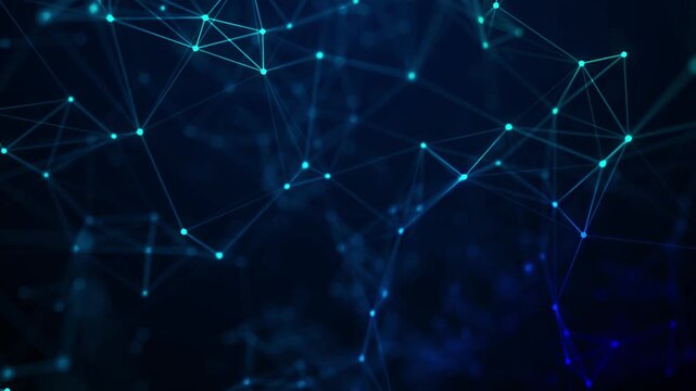 Abstract digital network background with connected lines and glowing blue nodes, representing 5G technology, big data, cloud computing, global communication, and cybersecurity concepts.
