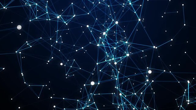 Abstract digital network background with connected lines and glowing blue nodes, representing 5G technology, big data, cloud computing, global communication, and cybersecurity concepts.