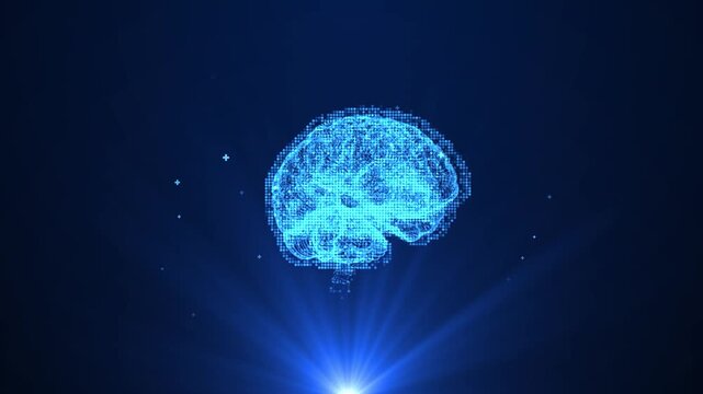 Artificial Intelligence Digital Brain bid Data. Illustration of thinking process. Future technology animation, AI deep learning computer machine.