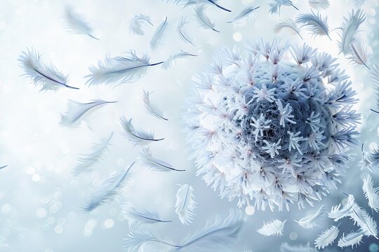 Avian Influenza H5N1 microscopic 3D render with glowing feathers
