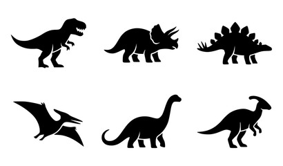 Minimal Dinosaur Silhouette Icon Set Vector Illustration of Prehistoric Animals in Clean Flat Retro Style on White Background © Md Humaun