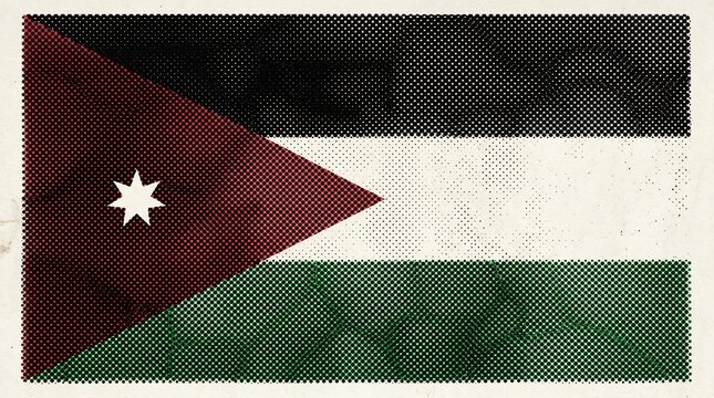 Flag of jordan with a vintage halftone dot texture effect