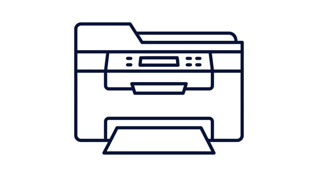 Dark Blue Line Art Illustration of a Compact Office Printer Machine
