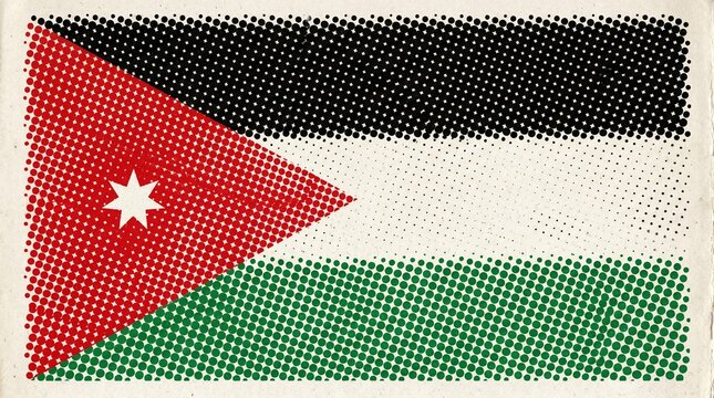 Halftone style flag of jordan with a sevenpointed star