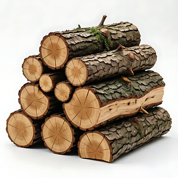 Fresh log wood stack isolated on white background