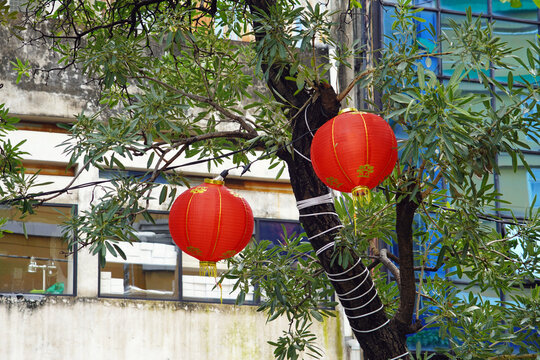 jakarta, indonesia - circa february 2026: red lanterns in glodok