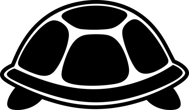 Black and white silhouette of a turtle shell with legs, simple graphic icon