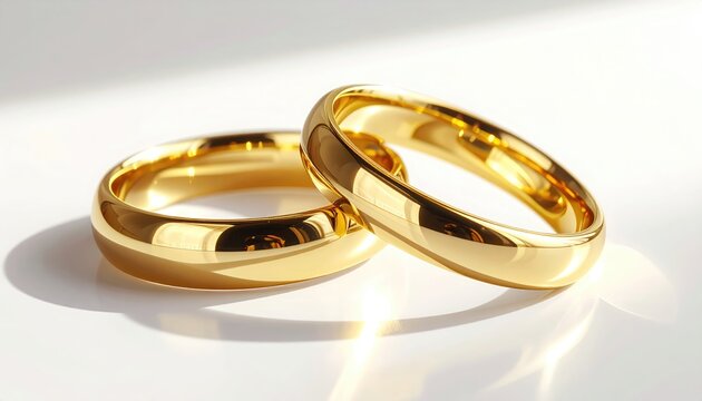 Two shiny gold bands resting side by side, casting soft shadows