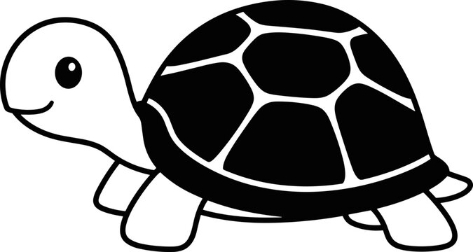 Cute cartoon turtle illustration, black and white, simple design, isolated on white