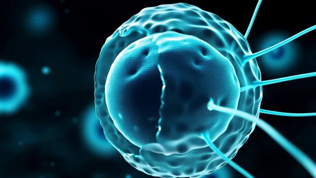 Microscopic fertilization scene with sperm cells moving toward glowing blue egg cell, reproductive medicine and IVF science concept fertilization, sperm cells, egg cell, ovum