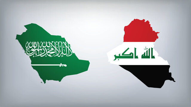 Saudi Arabia and Iraq Map Flags Vector Illustration, Saudi Arabia and Iraq Country Shapes Design