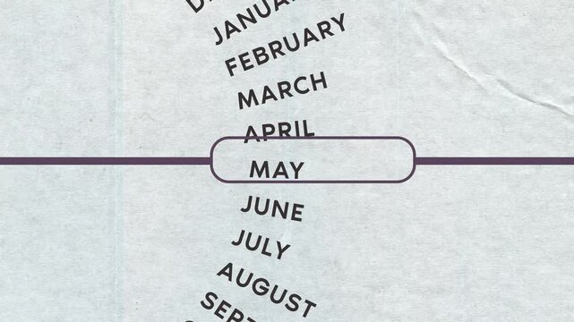 circular calendar motion months in animation in red font, 4K selection month
