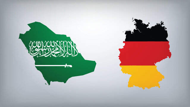 Saudi Arabia and Germany Map Flags Vector Illustration, Saudi Arabia and Germany Country Shapes Design