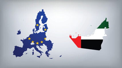 Fototapeta premium European Union and UAE Map Flags Vector Illustration, European Union and UAE Country Shapes Design