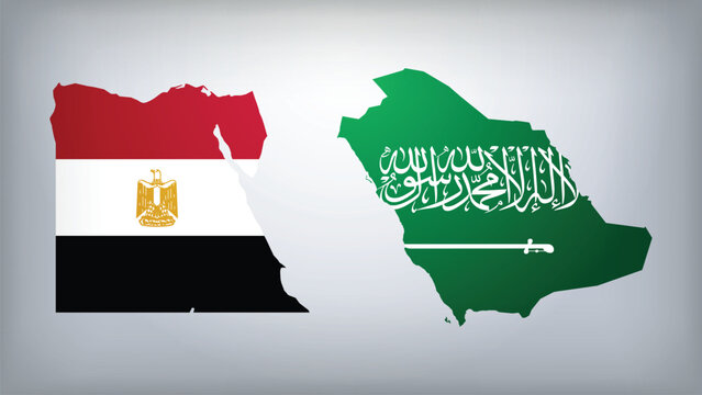 Egypt and Saudi Arabia Map Flags Vector Illustration, Egypt and Saudi Arabia Country Shapes Design