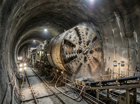 Tunnel boring machine tbm excavating a tunnel deep underground industrial heavy machinery used for largescale infrastructure construction projects